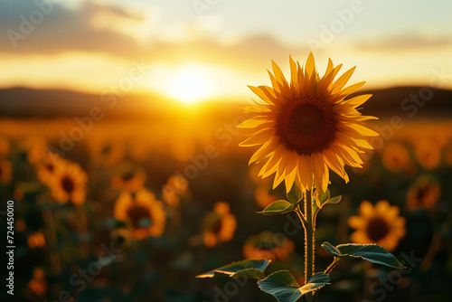 Silhouette of a Sunflower Against a Vivid Sunset