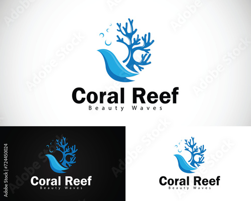 coral reef logo creative design concept wave sea ocean beauty beach animal fish