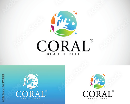 coral reef nature logo design concept leave color gradient ocean