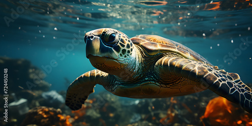 Turtle swimming in water © arte ador