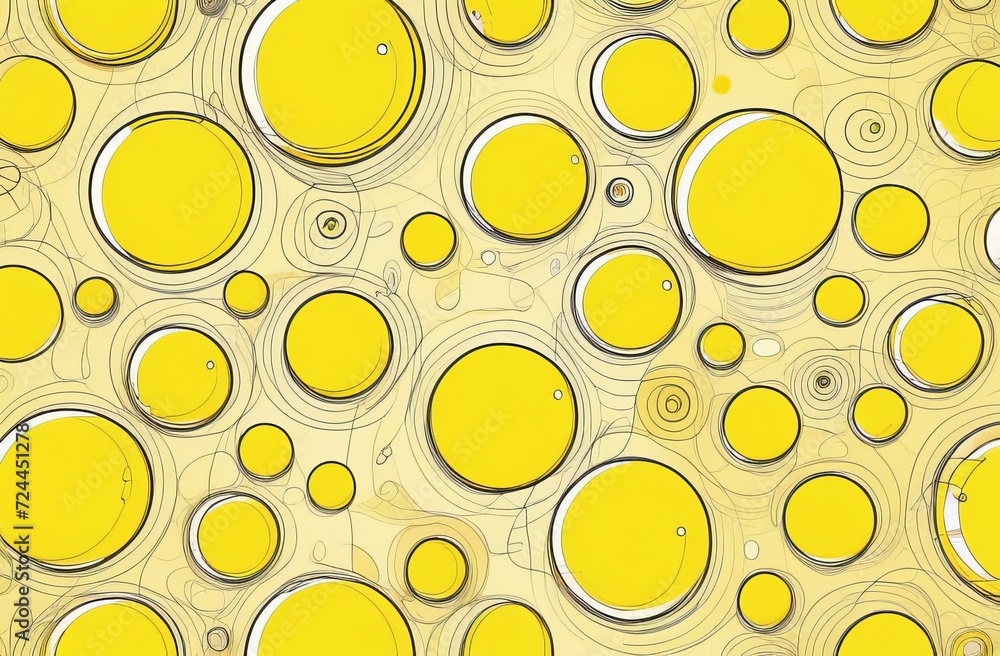 Drawing. Abstract 3d render of composition with yellow spheres, modern background design