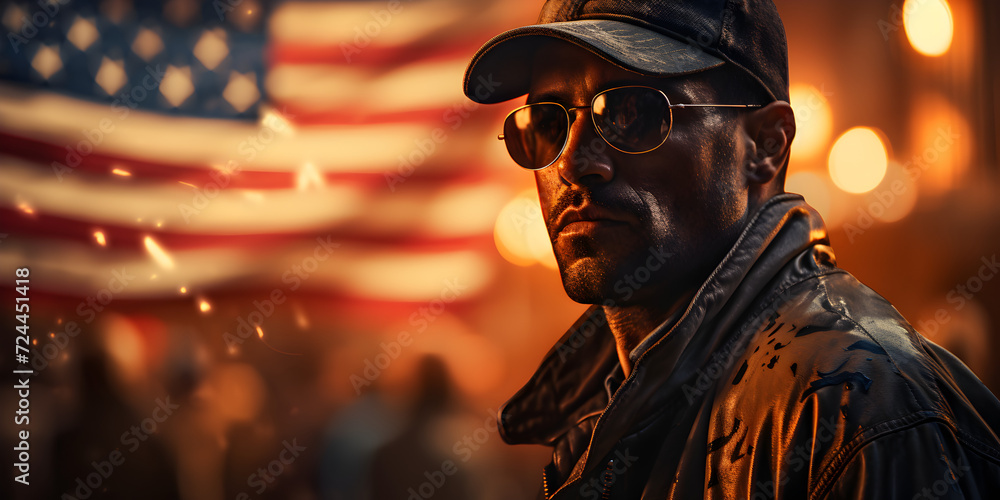Serviceman with American flag Serviceman with American flag