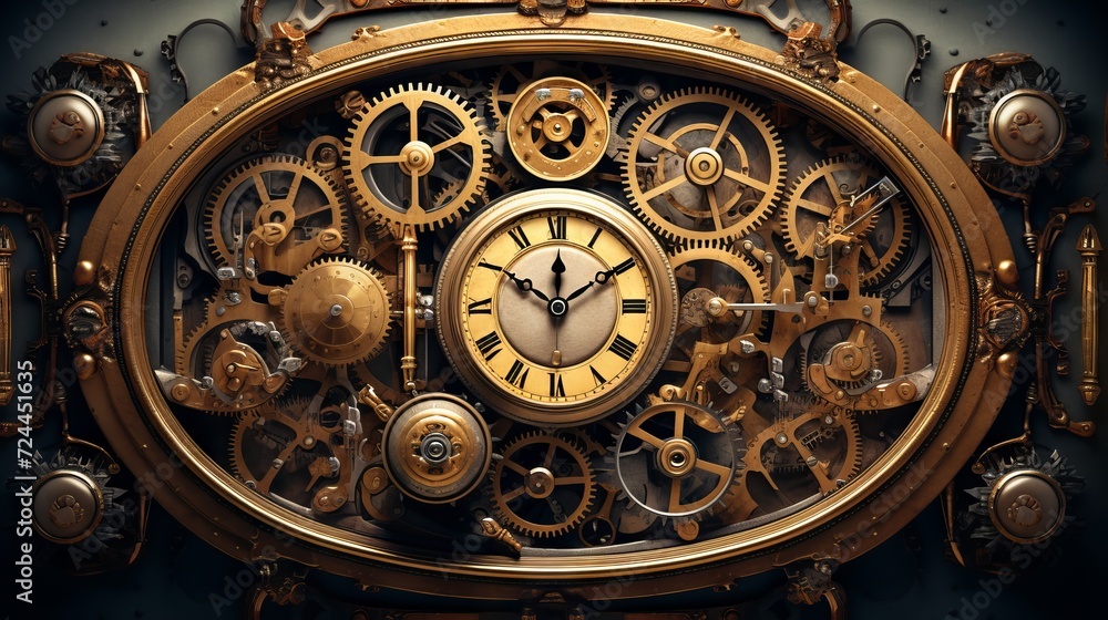 A retro-futuristic vision of a steampunk society with industrial elements and horology