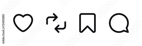 Engagement Icons Set - Like, Share, Save, Comment Symbols