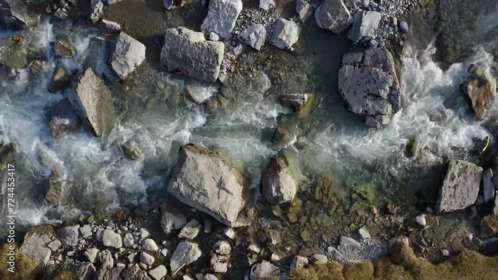 Drone flies high above a stream Drone flies high above a stream