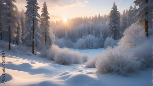 sunrise in the snowy mountains © Adithya Art Hub