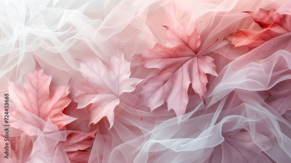 Birch Maple Fusion: Close-up of birch and maple leaves blending in ivory and blush pink tones. Birch Maple Fusion: Close-up of birch and maple leaves blending in ivory and blush pink tones.