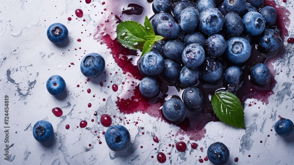 Blueberry jam smear on a table in food photography style. Blueberry top view. Blueberry jam smear on a table in food photography style. Blueberry top view.
