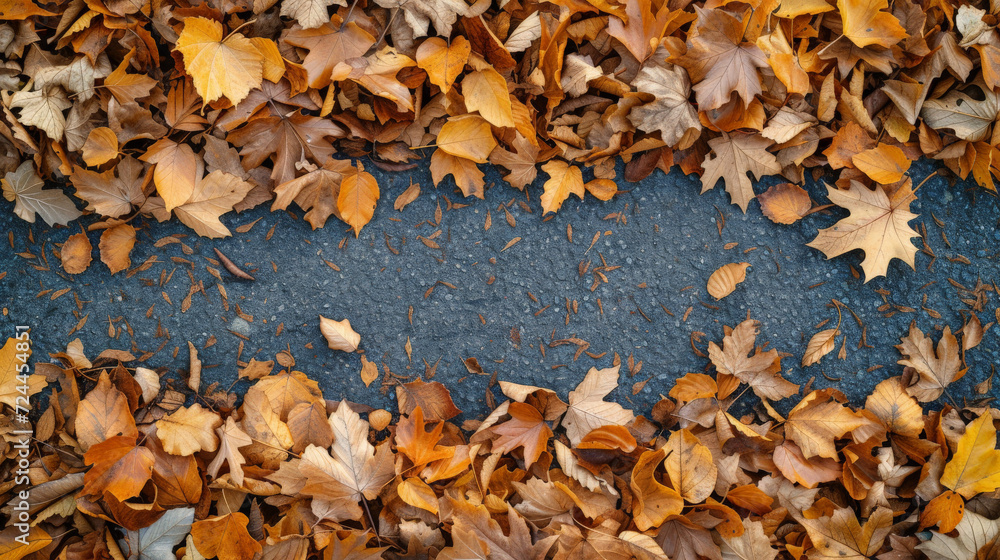 Vibrant autumn leaves create a border around a dark, textured background. Vibrant autumn leaves create a border around a dark, textured background.