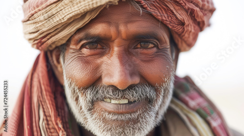 close-up of a cheerful Indian laborer  exuding strength and hardworking spirit