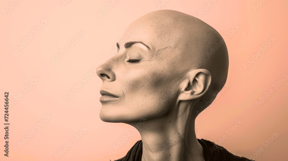 image showcasing a confident bald woman, image showcasing a confident bald woman,