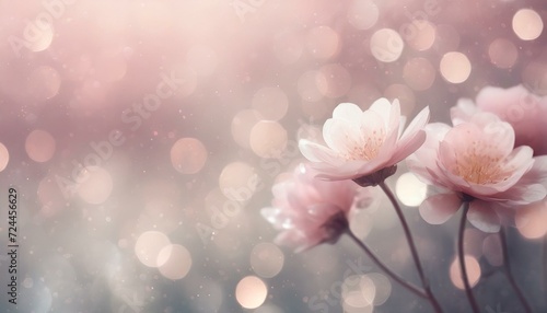 pink background with flowers, Abstract blur bokeh banner background. Rainbow colors, pastel purple, blue, gold yellow, white silver, pale pink bokeh background
