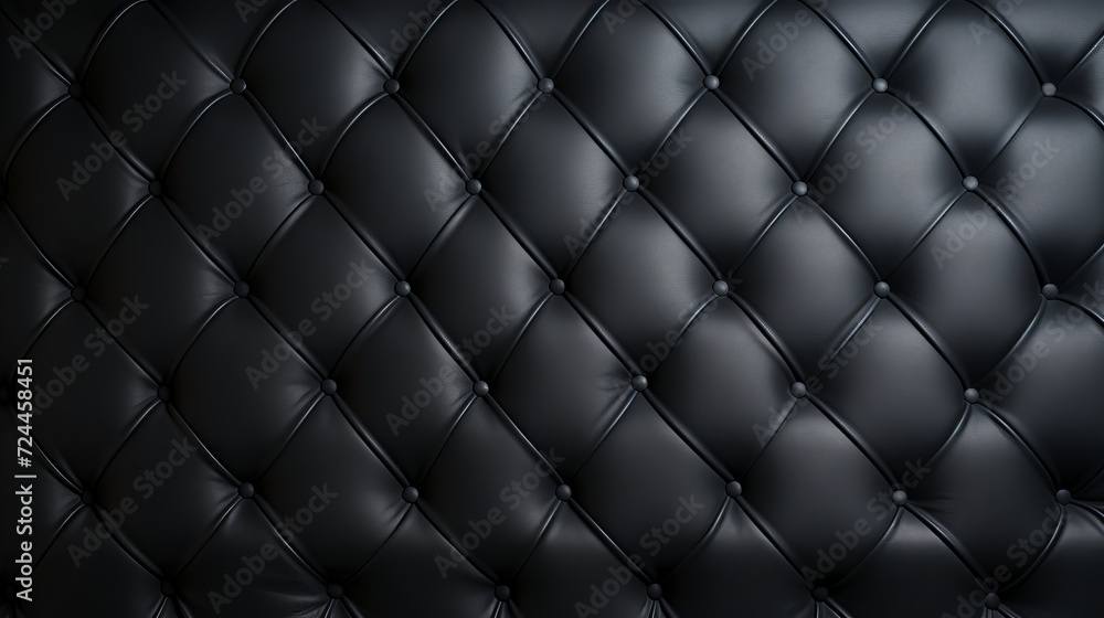 Black leather background texture with diamond-shaped buttons and stitching details Black leather background texture with diamond-shaped buttons and stitching details