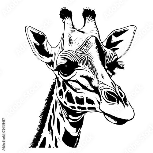 Black and white giraffe head on white background. Vector illustration, SVG files