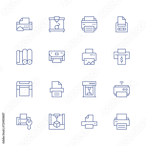 Printer line icon set on transparent background with editable stroke. Containing cloud, paperroll, largeformat, printer.