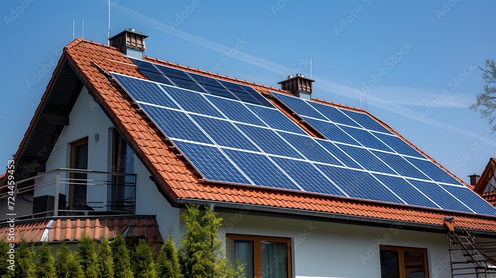 Fototapeta premium Solar panels being installed on homes or appearing on roofs