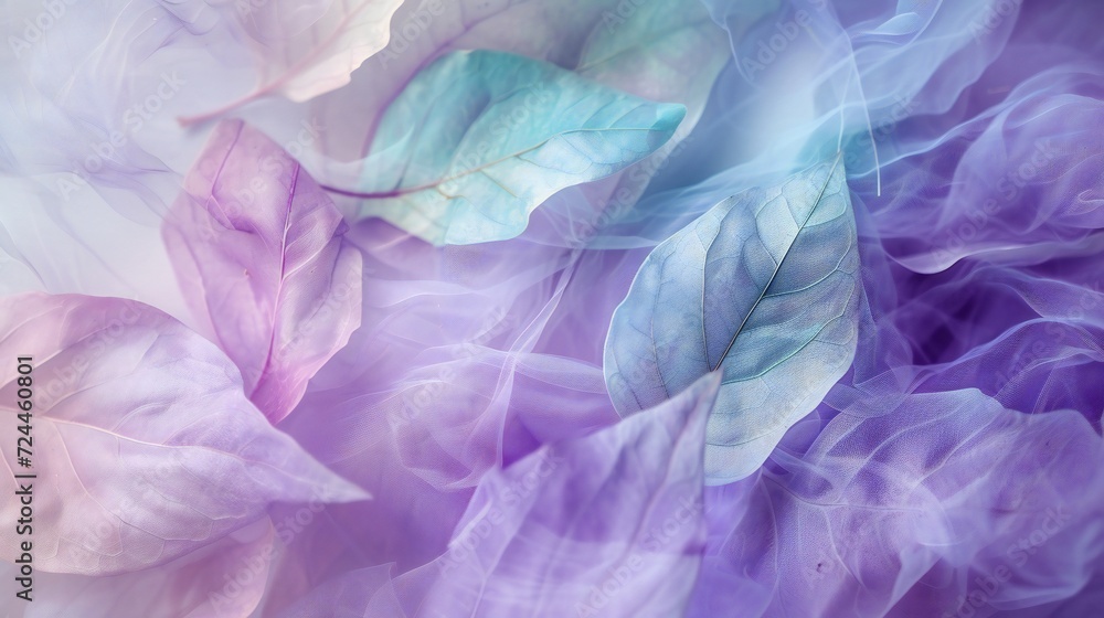 Lavender Mint Fusion: Close-up of dry sycamore and birch leaves with hues of lavender and mint. Lavender Mint Fusion: Close-up of dry sycamore and birch leaves with hues of lavender and mint.