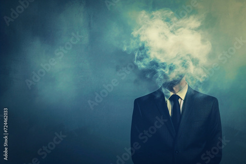 Surreal depressed office man suffered from mental illness,overthinking,stressed,anxiety,mental illness concept.