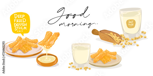 Soy Milk and Deep-Fried Dough Sticks - A Classic Asian Breakfast EPS file isolated