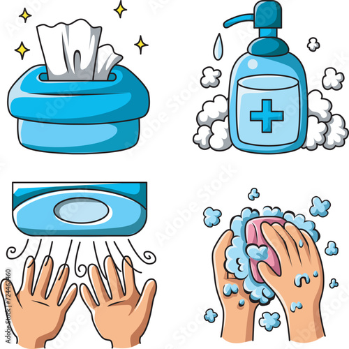 Obraz na plátně Hand wash icons for education include water, sink, hand, etc.
