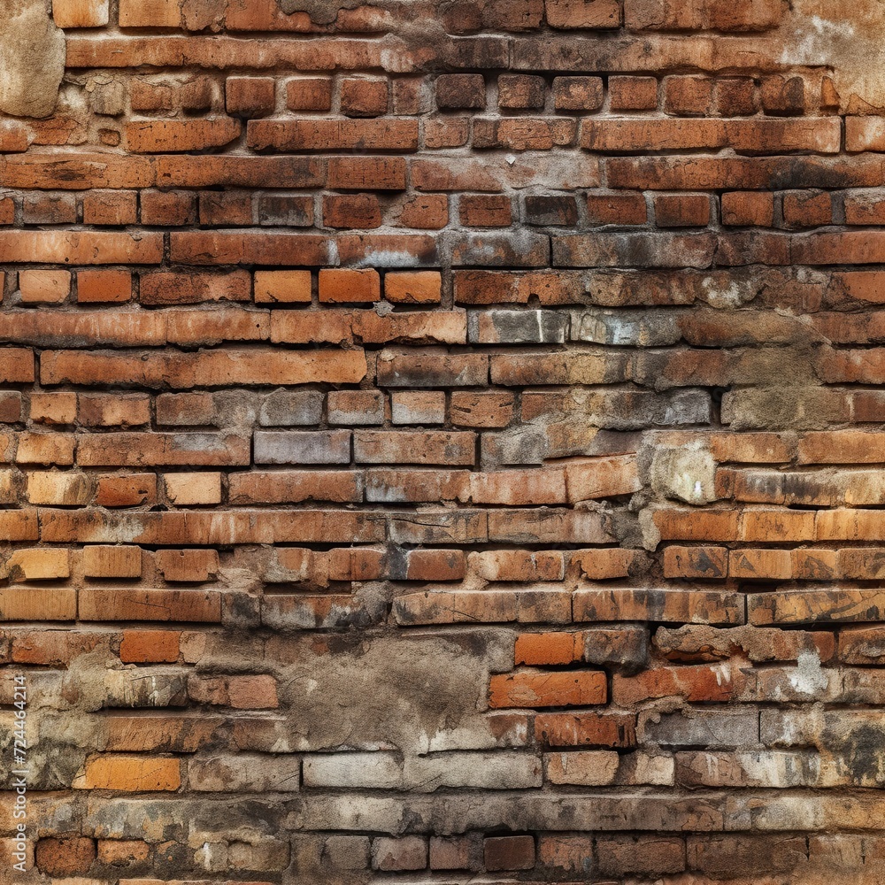 Obraz premium Weathered old red brick wall endless texture, seamless pattern tile background.