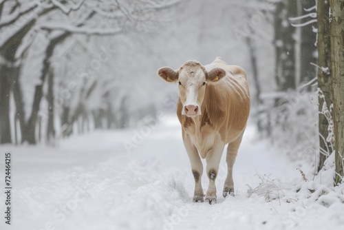 Cow Walking In The Snow