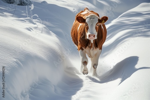 Cow Walking In The Snow © Anastasiia