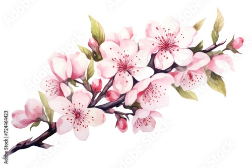 Painting of a Branch With Pink Flowers - Nature Artwork for Home Decor, Watercolor cherry blossom, Vector illustration isolated on a white background, AI Generated