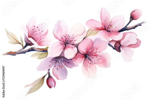 A vibrant painting featuring a bunch of pink flowers set against a clean white backdrop, Watercolor cherry blossom, Vector illustration isolated on a white background, AI Generated © Iftikhar alam