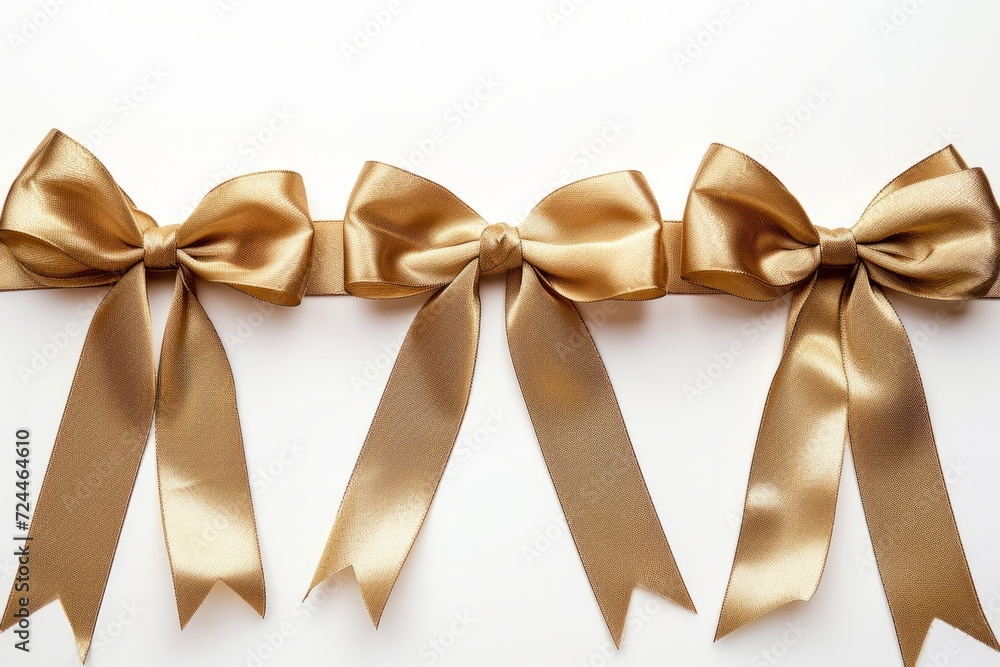Golden Bows And Ribbon On White Background Add Decorative Elegance Golden Bows And Ribbon On White Background Add Decorative Elegance