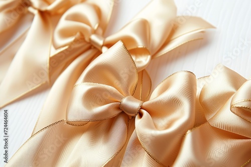 Golden Bows And Ribbon On White Background Add Decorative Elegance