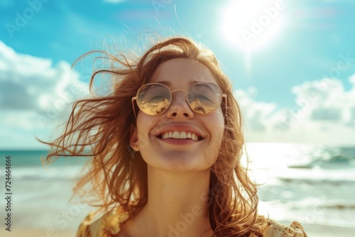 Happy Young Woman Enjoying Sunny Day At The Beach