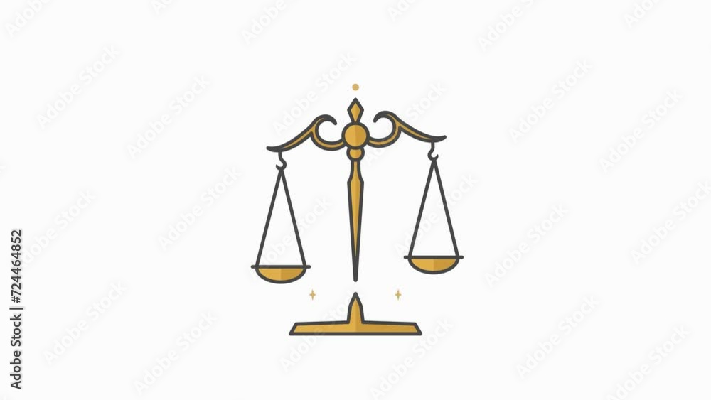 Golden traditional balance scale flat animation video with weights ...