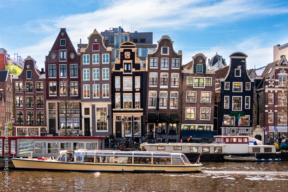 View of Amsterdam and its canals, Europe.