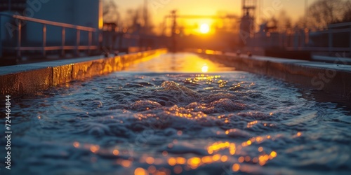 Wallpaper Mural Renewable Dawn: A Breathtaking Sunrise Over a Misty River by the Hydroelectric Dam, Symbolizing Sustainable Energy and Natural Beauty, Generative AI Torontodigital.ca