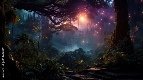 Mystical jungle, fantasy dark rainforest.