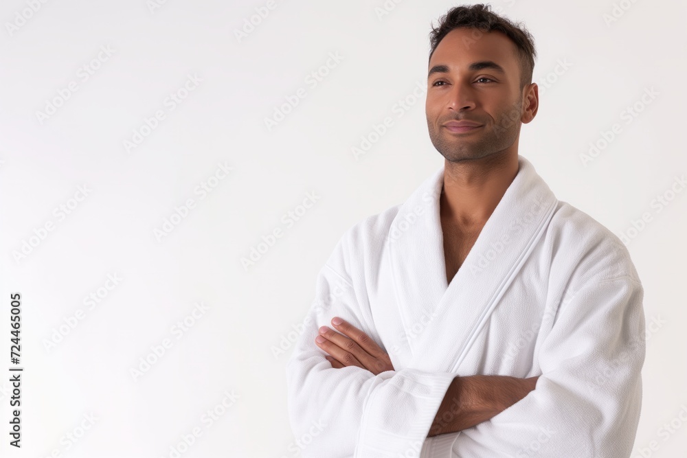 Man In White Bathrobe On White Background Man In White Bathrobe On White Background