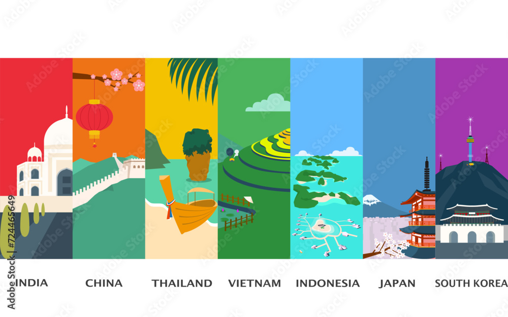 custom made wallpaper toronto digitalFamous Places in Asia, Landmarks in Asia , vector illustration.