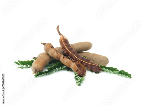 Fresh and perfectly ripe sweet tamarind. Placed isolated on a white background.