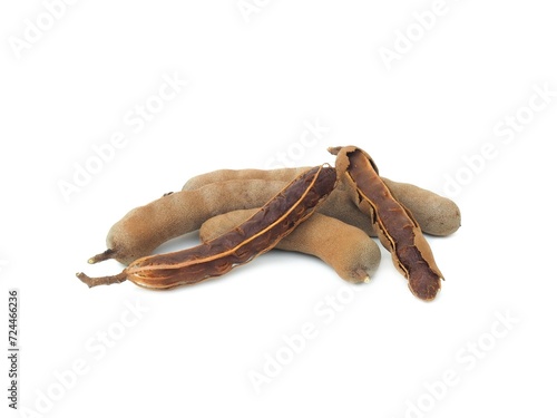 Fresh and perfectly ripe sweet tamarind. Placed isolated on a white background.