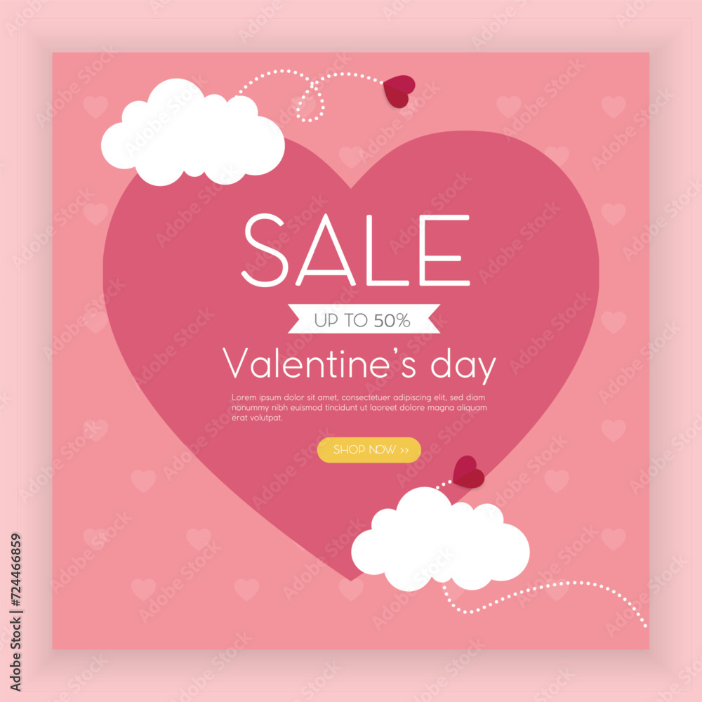 Valentine's day party poster template in paper style