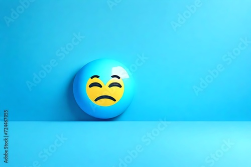 Blue Monday concept. Sad 3d emoji face on light blue background