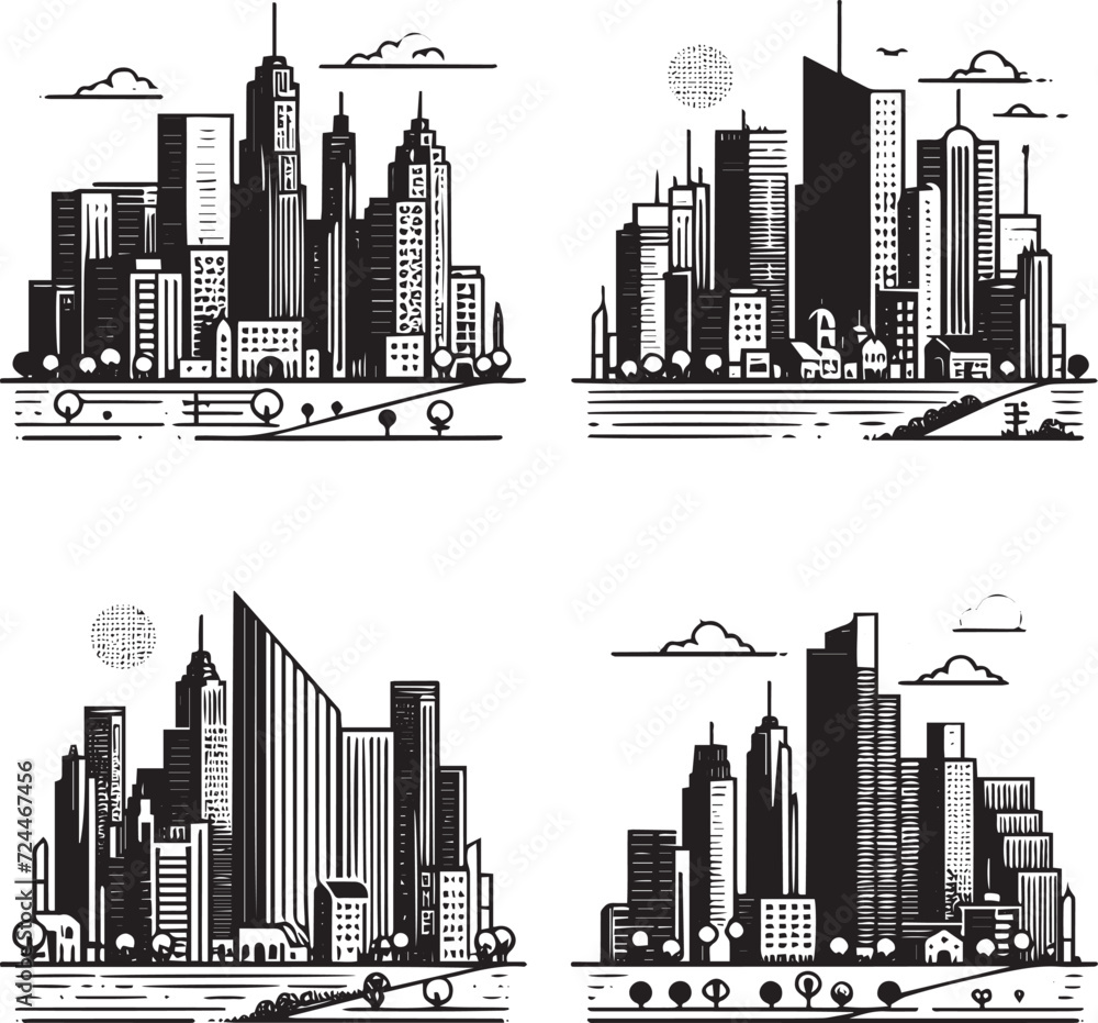 Minimalist Cityscape Outlined vectors