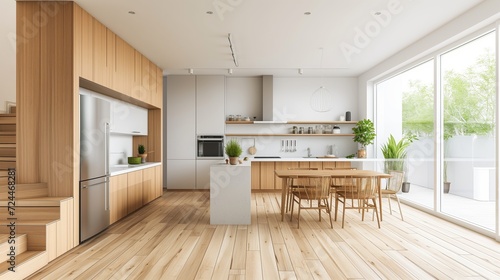 Minimalist kitchen with modern design  featuring a white interior  ideal for contemporary home settings.