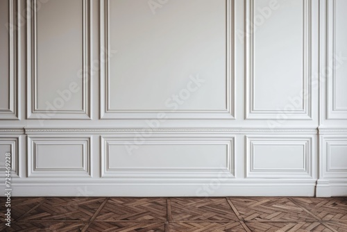 Wallpaper Mural White Classic Wall Background, Brown Hardwood Flooring Torontodigital.ca