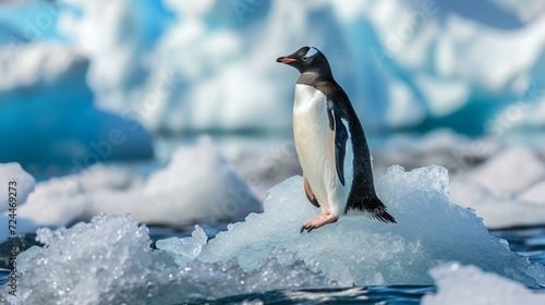 Penguin on Melting Ice Floe  A Stark Illustration of Climate Change   s Impact on Polar Habitats and Avian Species