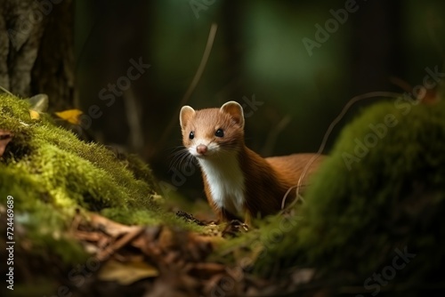 Petite cute weasel in natural habitat. Woodland small furry predator marten. Generate ai © nsit0108