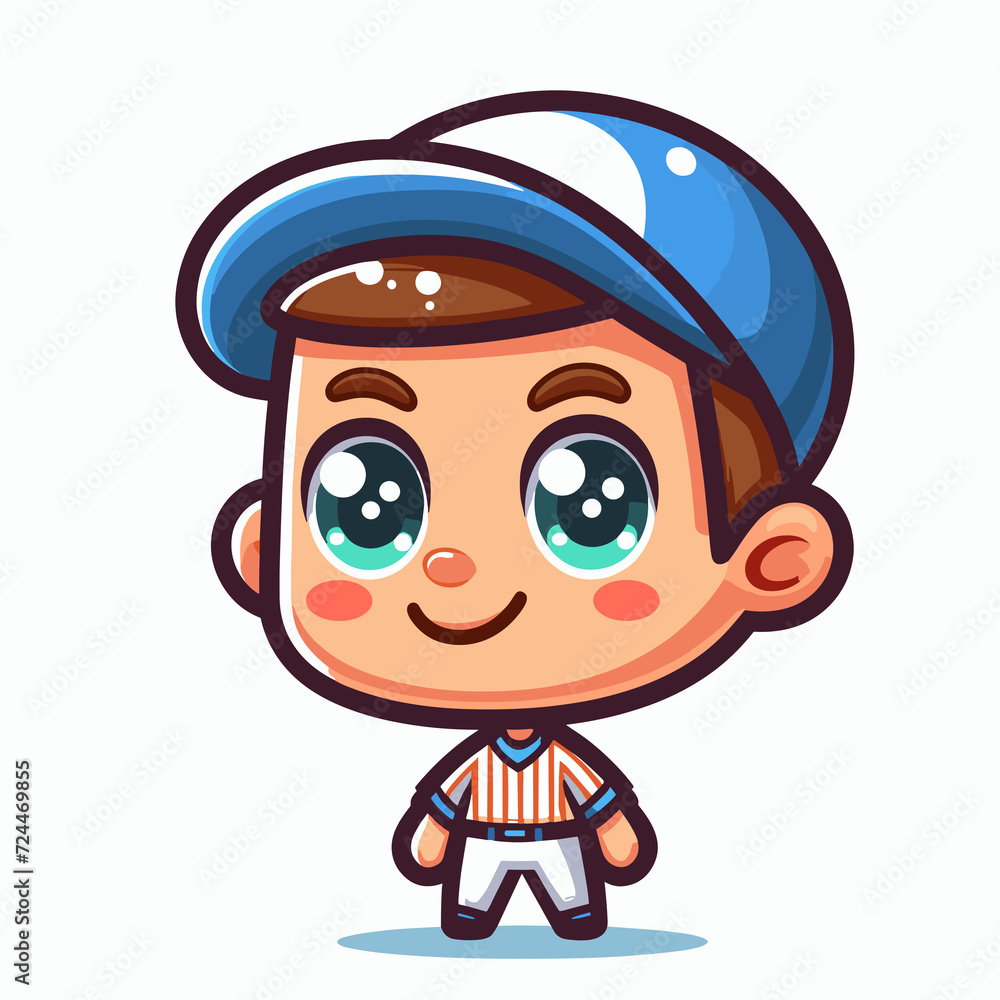 Cartoon character baseball player, icon portrait, flat colors