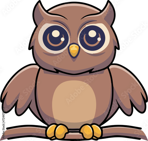 owl sitting on a branch , cartoon character illustration