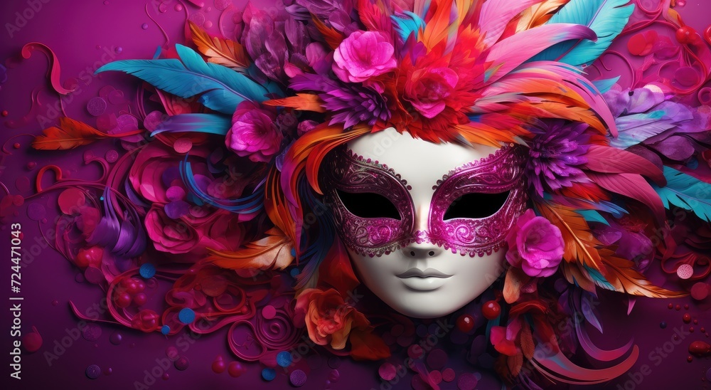 Obraz premium Whimsical Masquerade: A Symphony of Colors and Mystery Generative AI